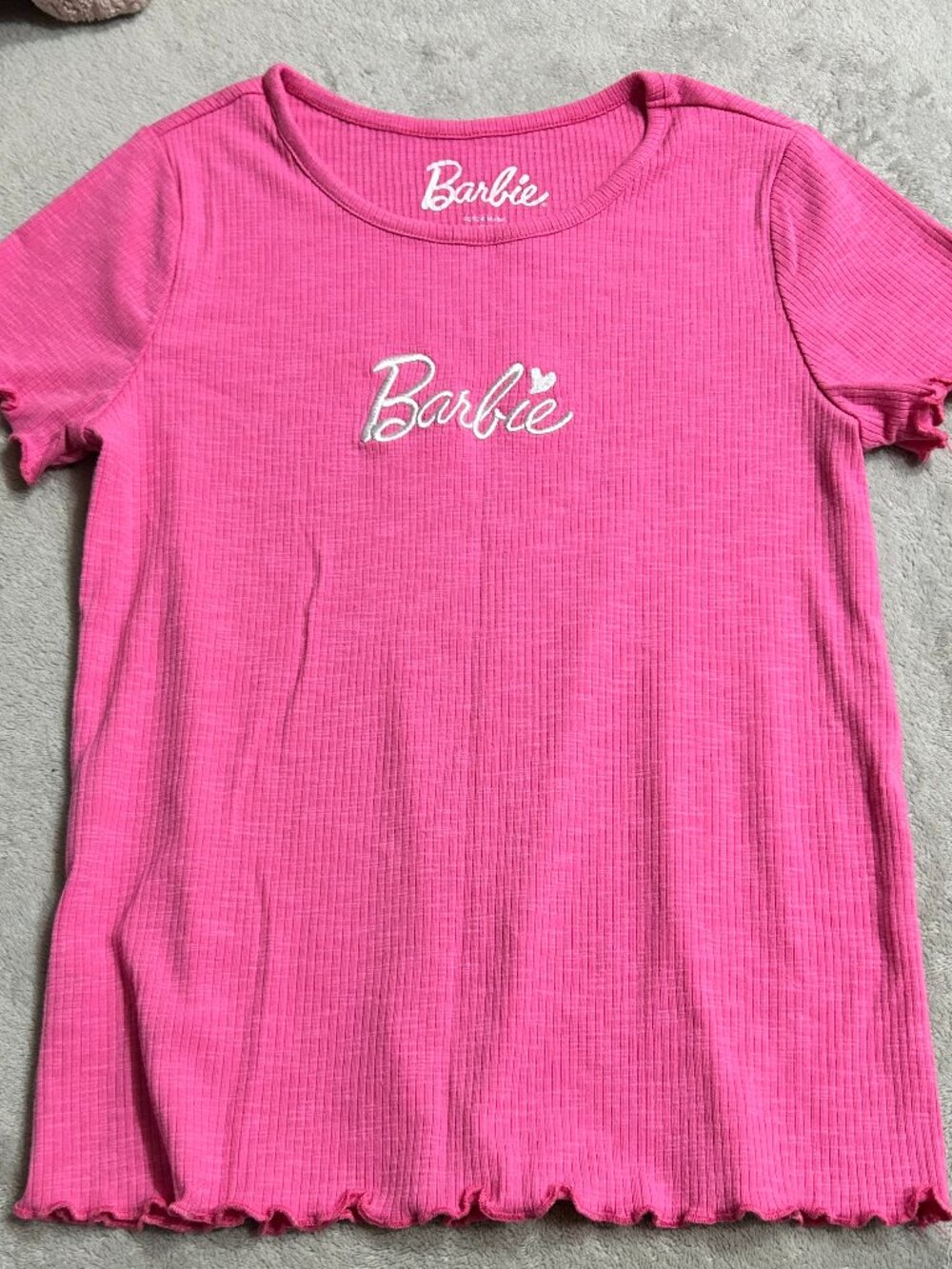 Mattel Barbie Hot Pink Ribbed Embroidered Tee - Girls XL (14/16)